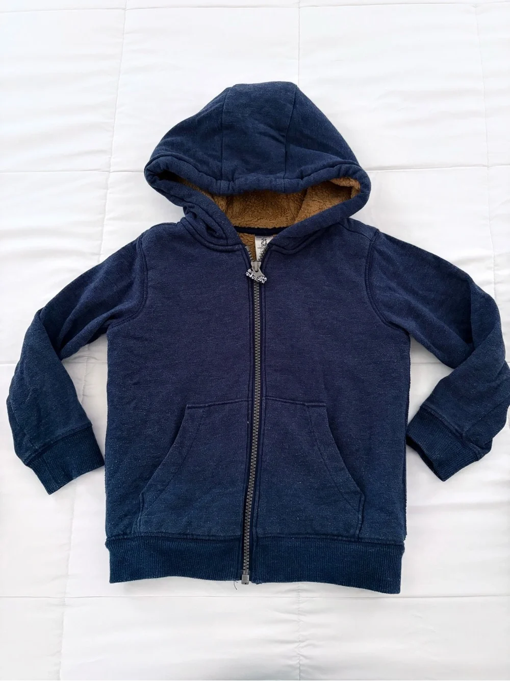 Carter's Navy Zip-Up Hoodie with Brown Sherpa Hood Lining